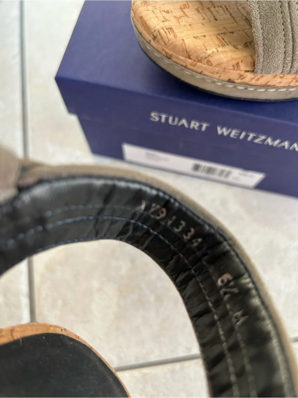 Stuart Weitzman Minky Rock Suede Cork Wedge Sandals Size 6.5